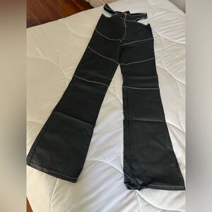 Black faux leather bell bottom pants, size small 2-4 pants size